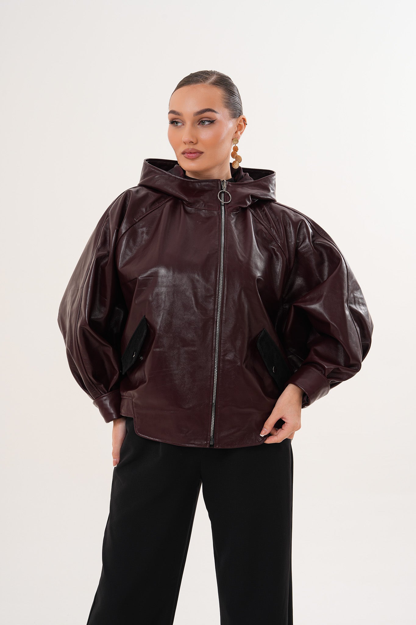 The Marvella Burgundy Leather Women Jacket