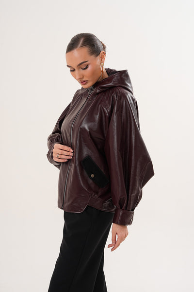 The Marvella Burgundy Leather Women Jacket