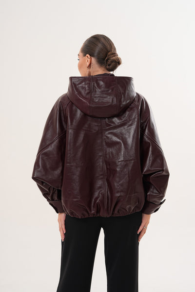 The Marvella Burgundy Leather Women Jacket