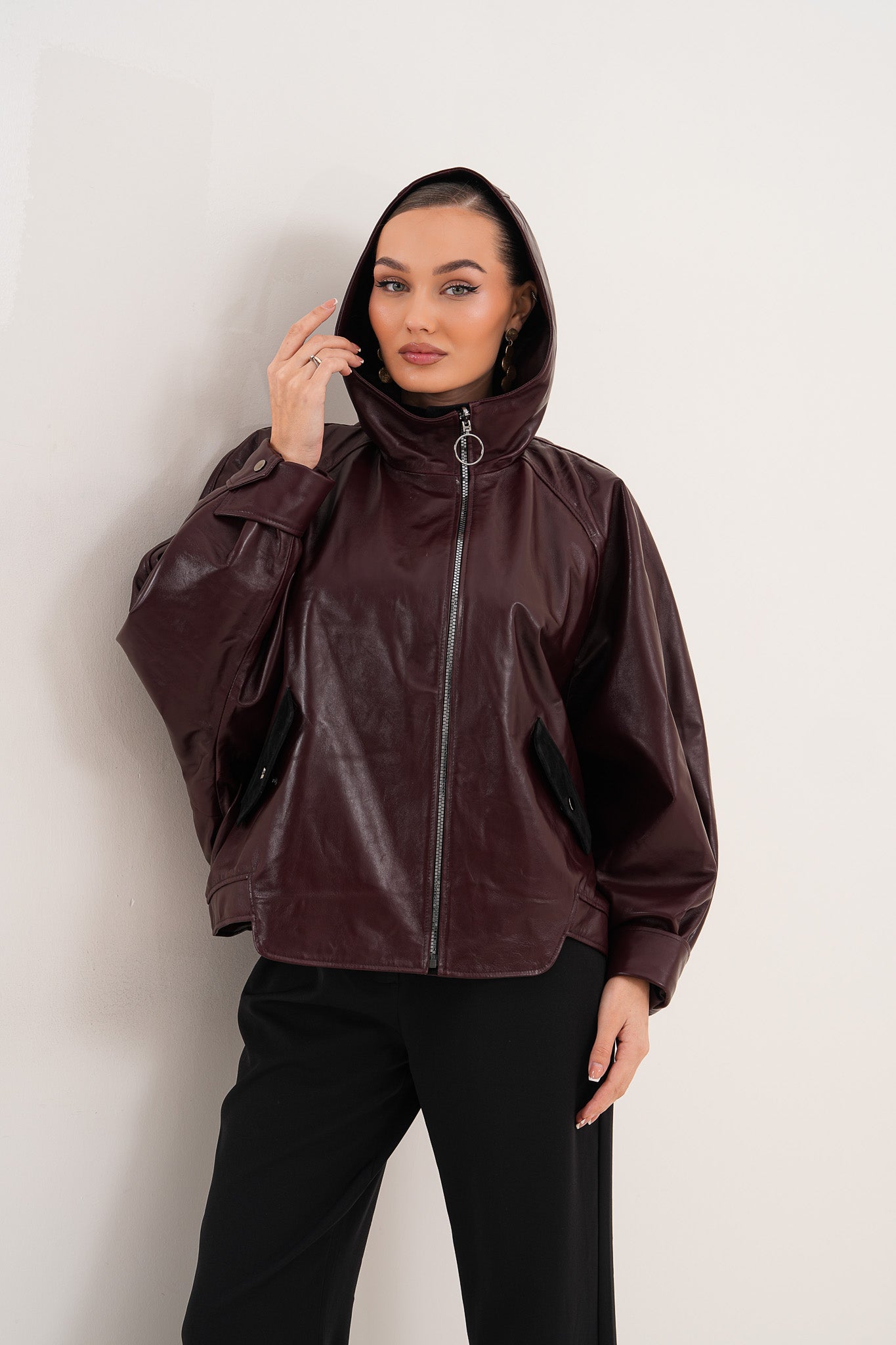 The Marvella Burgundy Leather Women Jacket