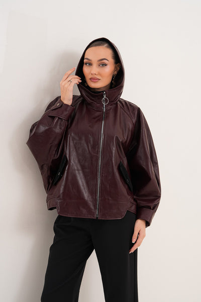 The Marvella Burgundy Leather Women Jacket