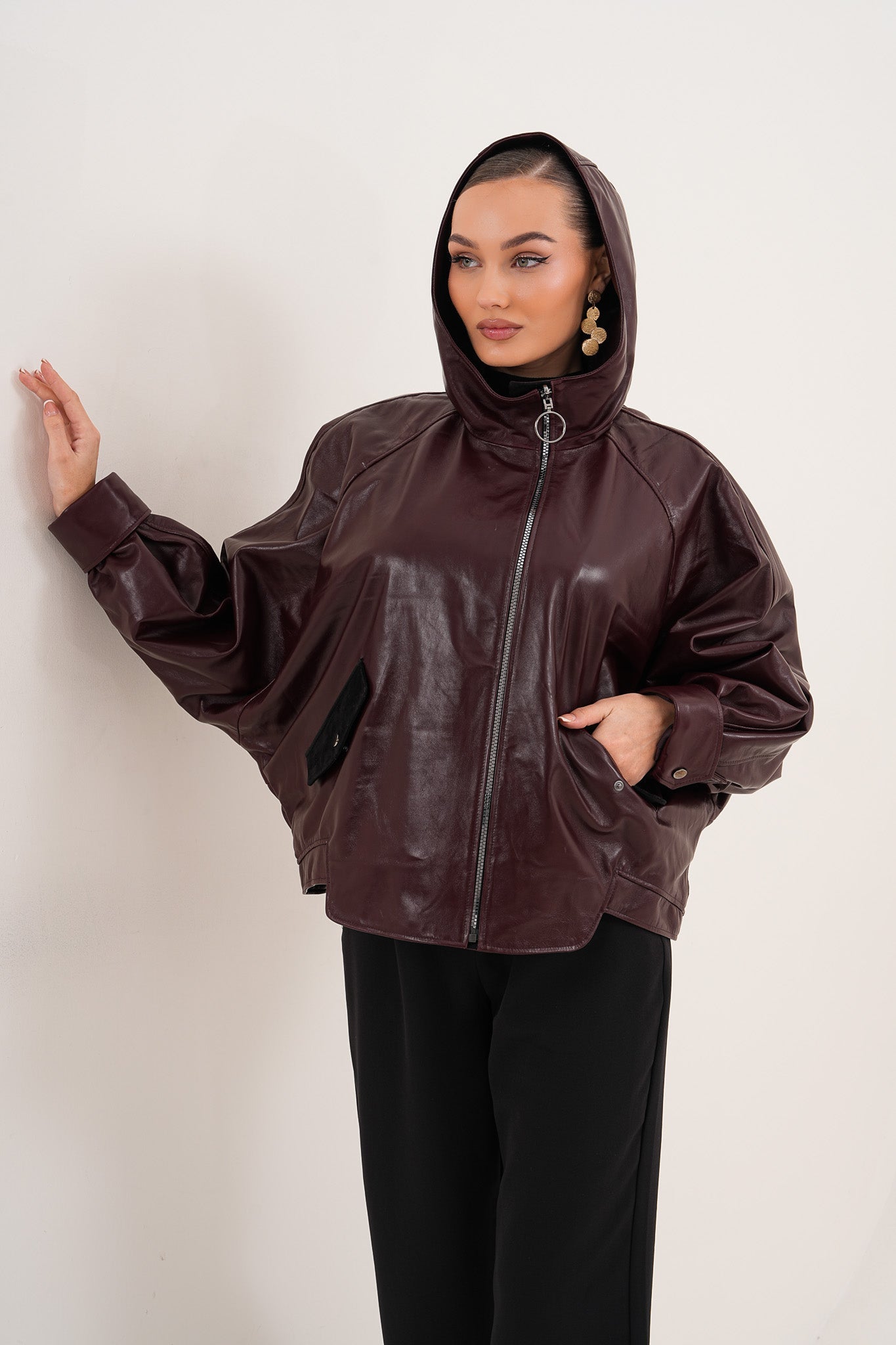The Marvella Burgundy Leather Women Jacket