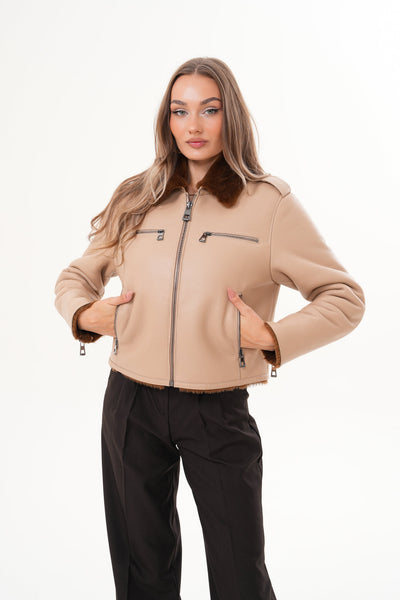 The Lucerne Tan Shearling-Lined Leather Women Jacket