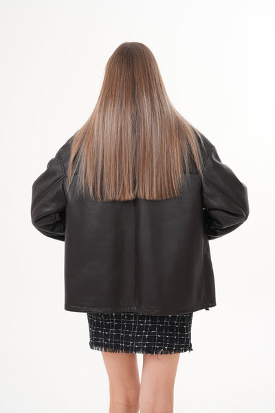 The Elise Black Shearling Leather Women Jacket