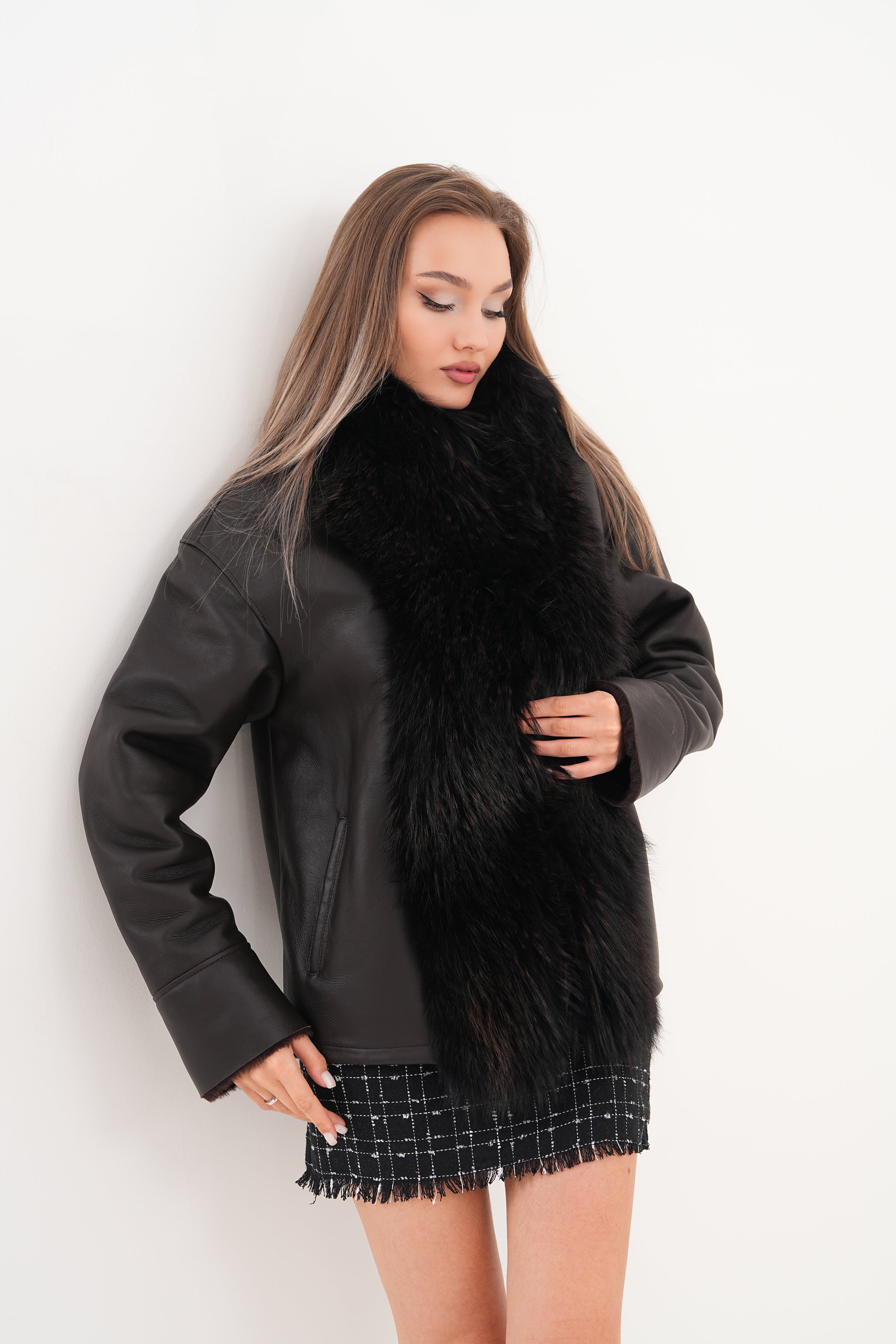 The Elise Black Shearling Leather Women Jacket