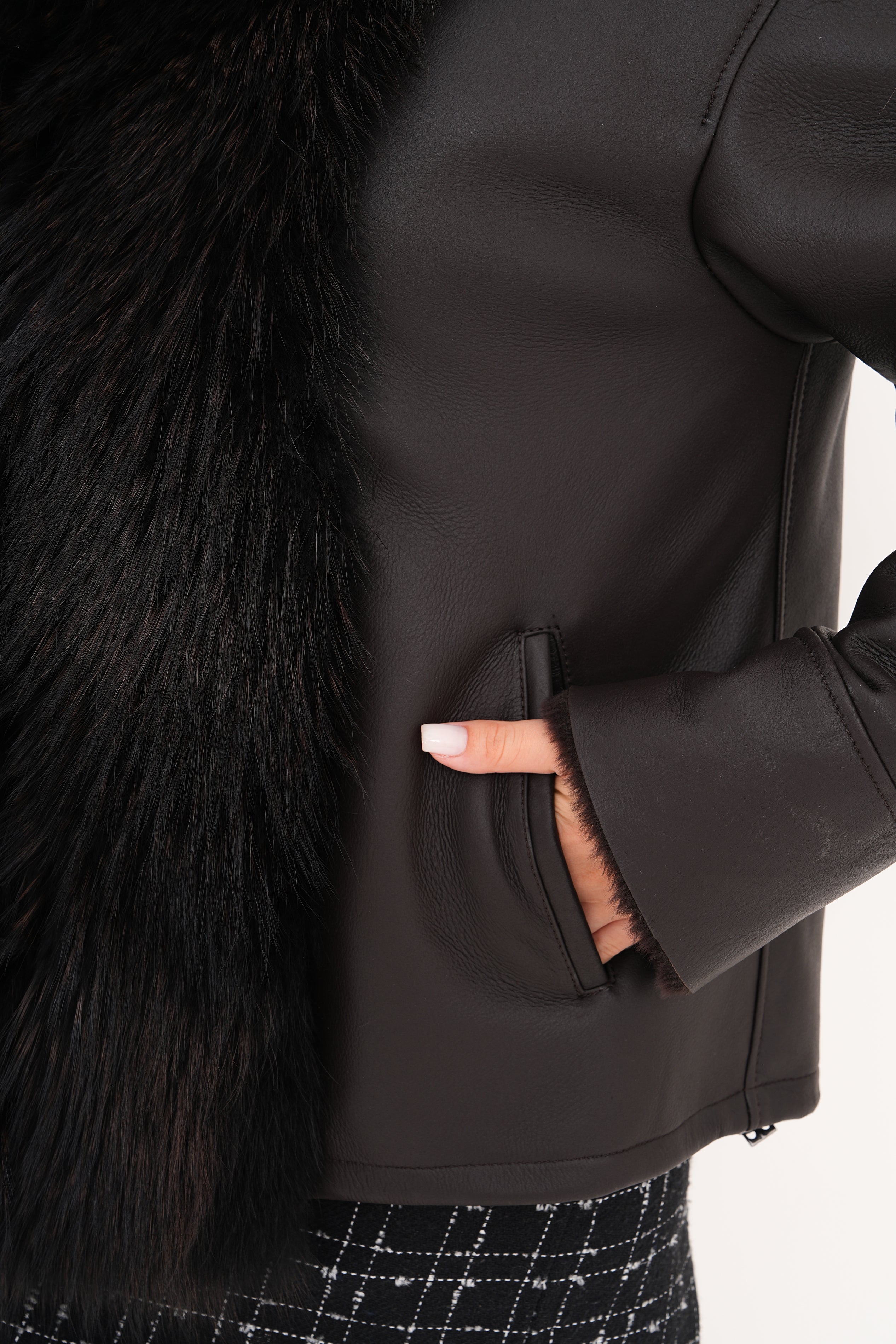 The Elise Black Shearling Leather Women Jacket