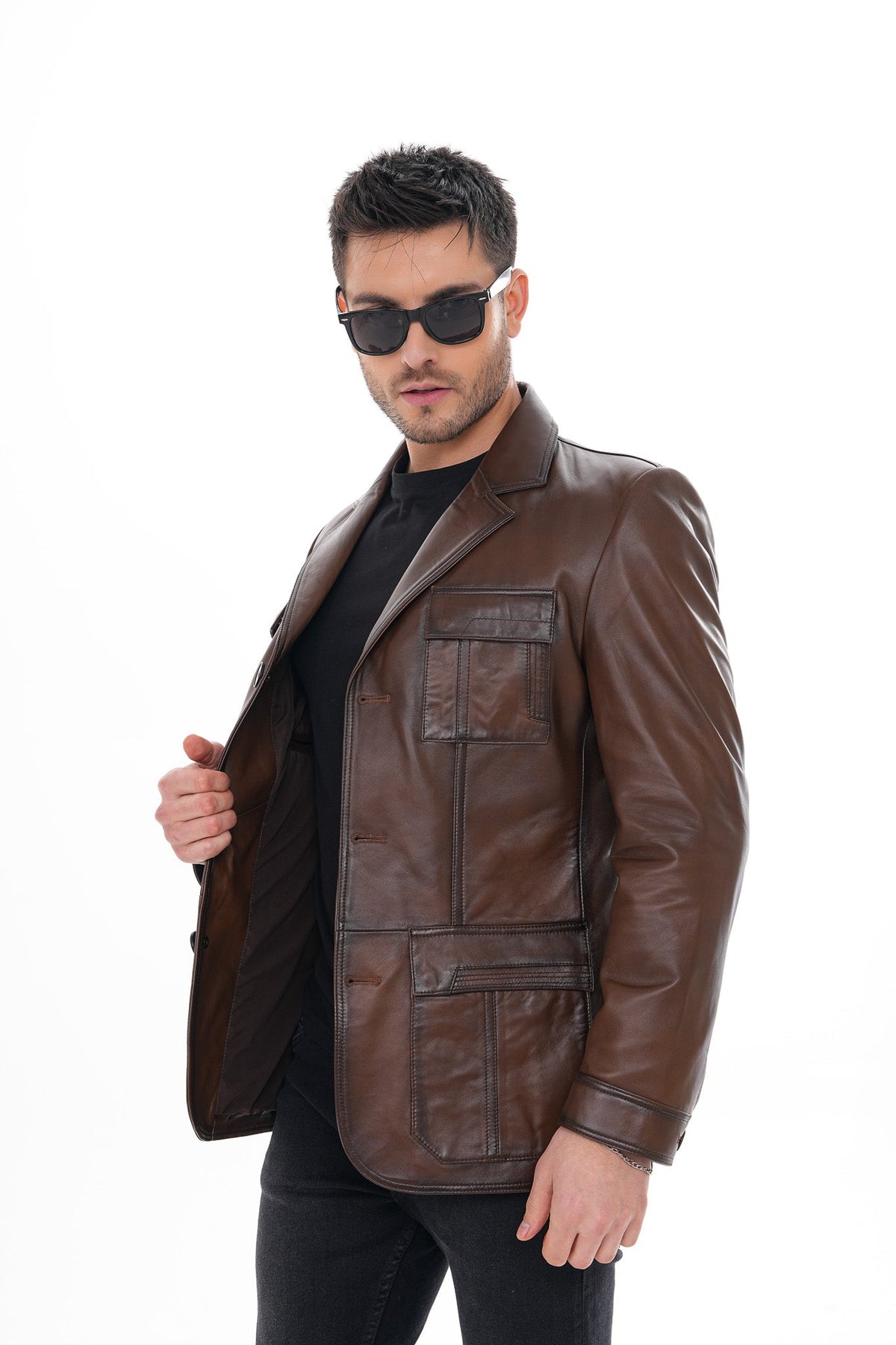 Vinci Leather The Ravenna Brown Leather Men Jacket – product view 1