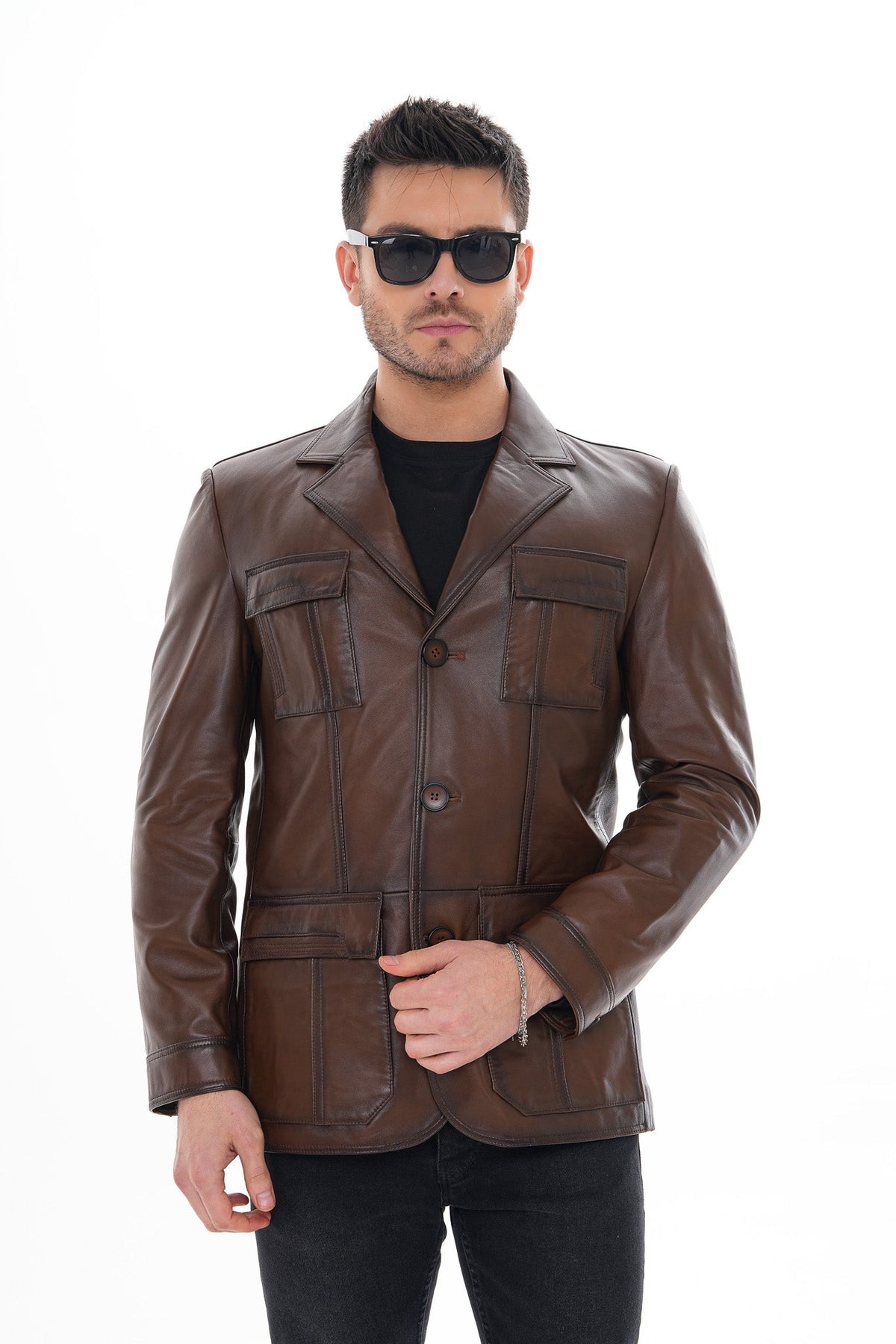 Vinci Leather The Ravenna Brown Leather Men Jacket – product view 8