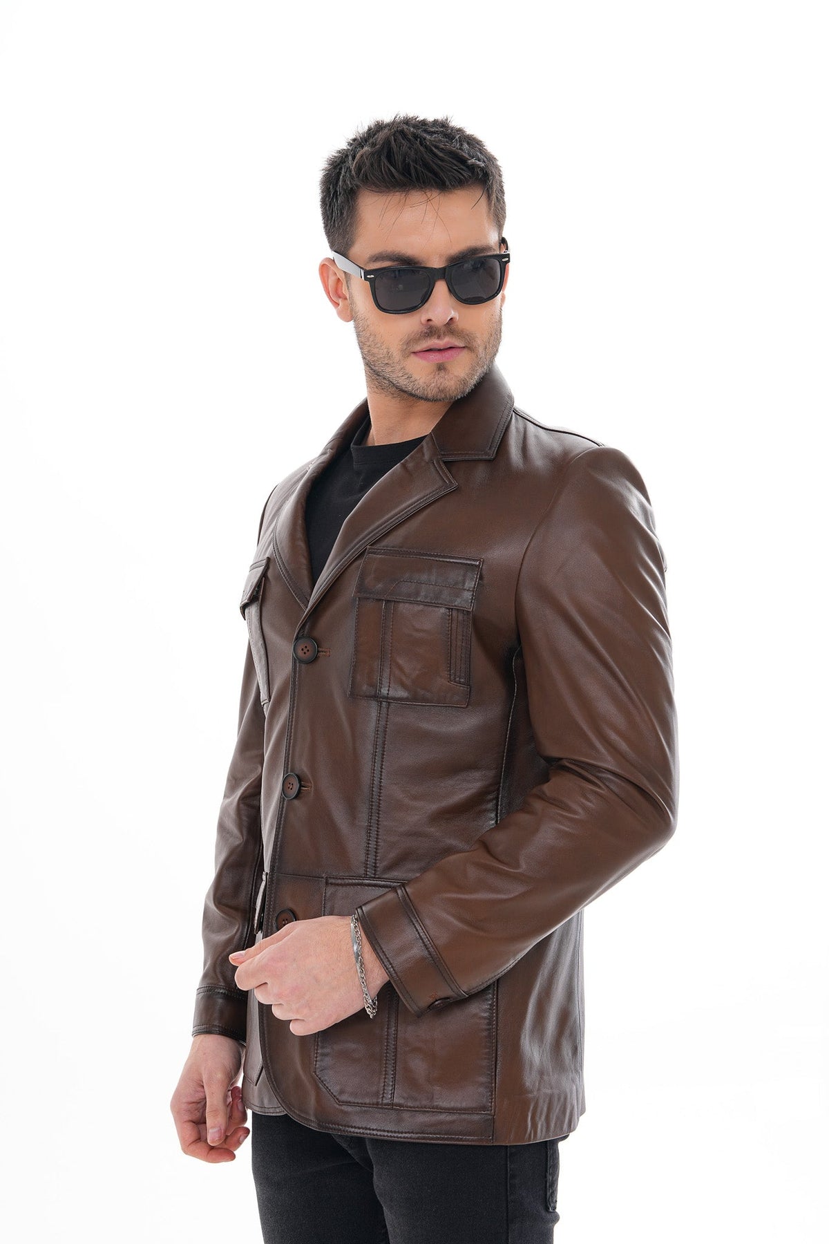 Vinci Leather The Ravenna Brown Leather Men Jacket – product view 10