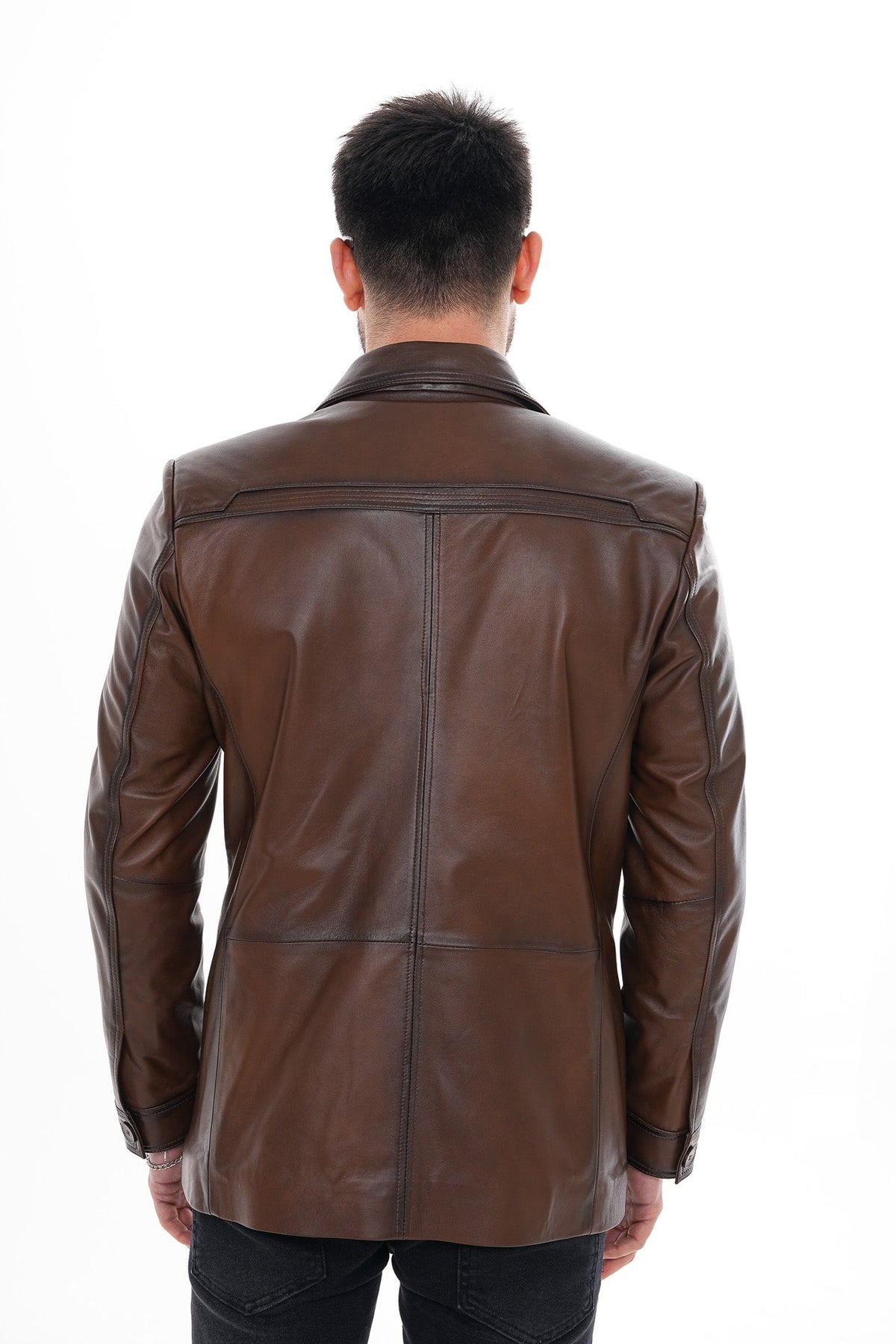 Vinci Leather The Ravenna Brown Leather Men Jacket – product view 4