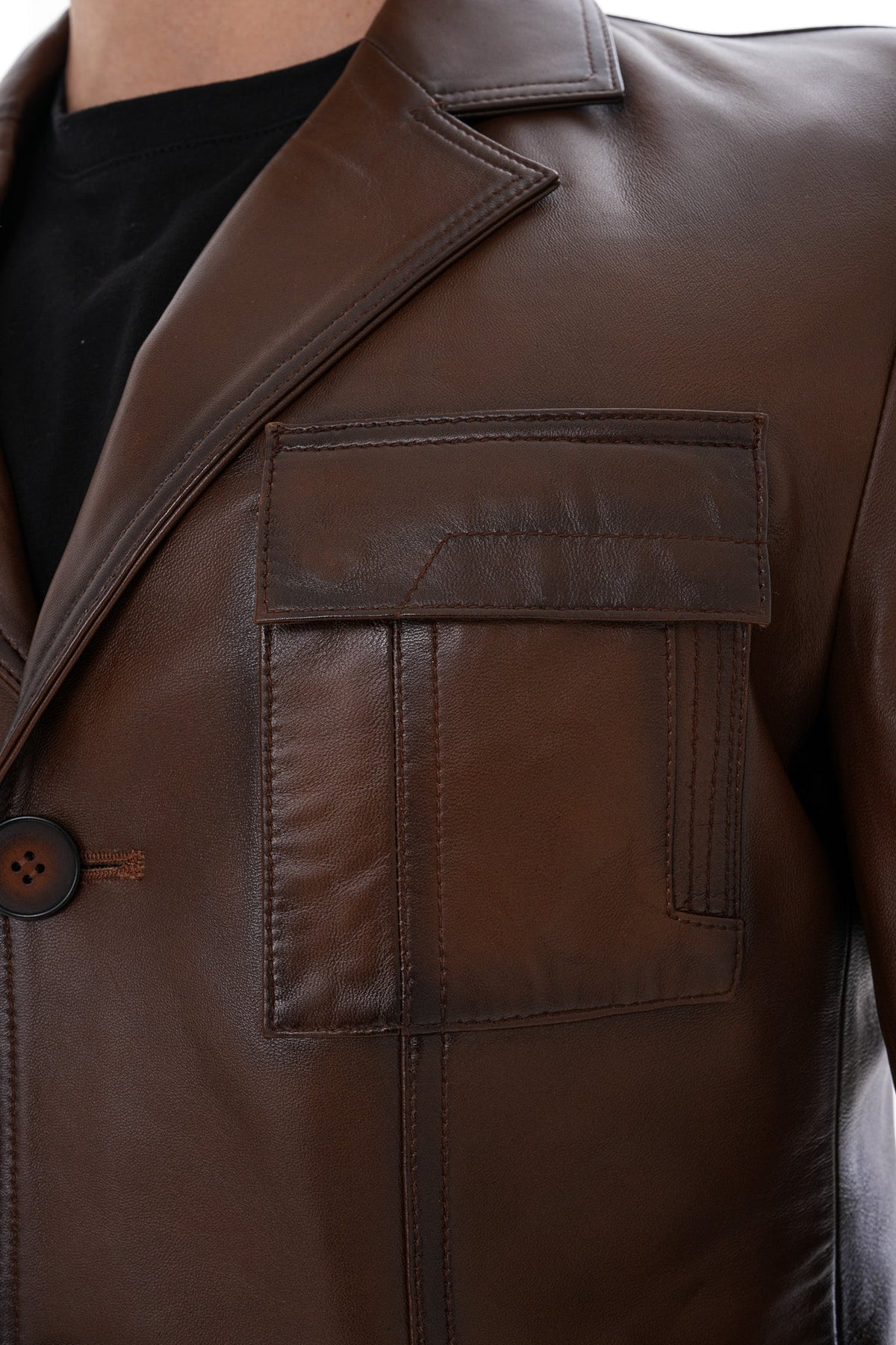 Vinci Leather The Ravenna Brown Leather Men Jacket – product view 6