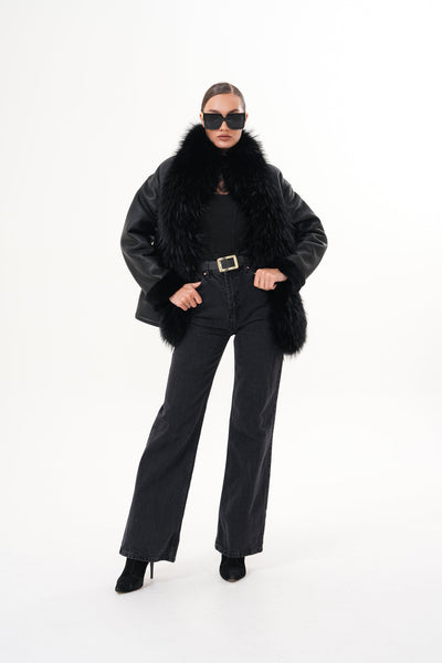 The Elise Black Shearling Leather Women Jacket