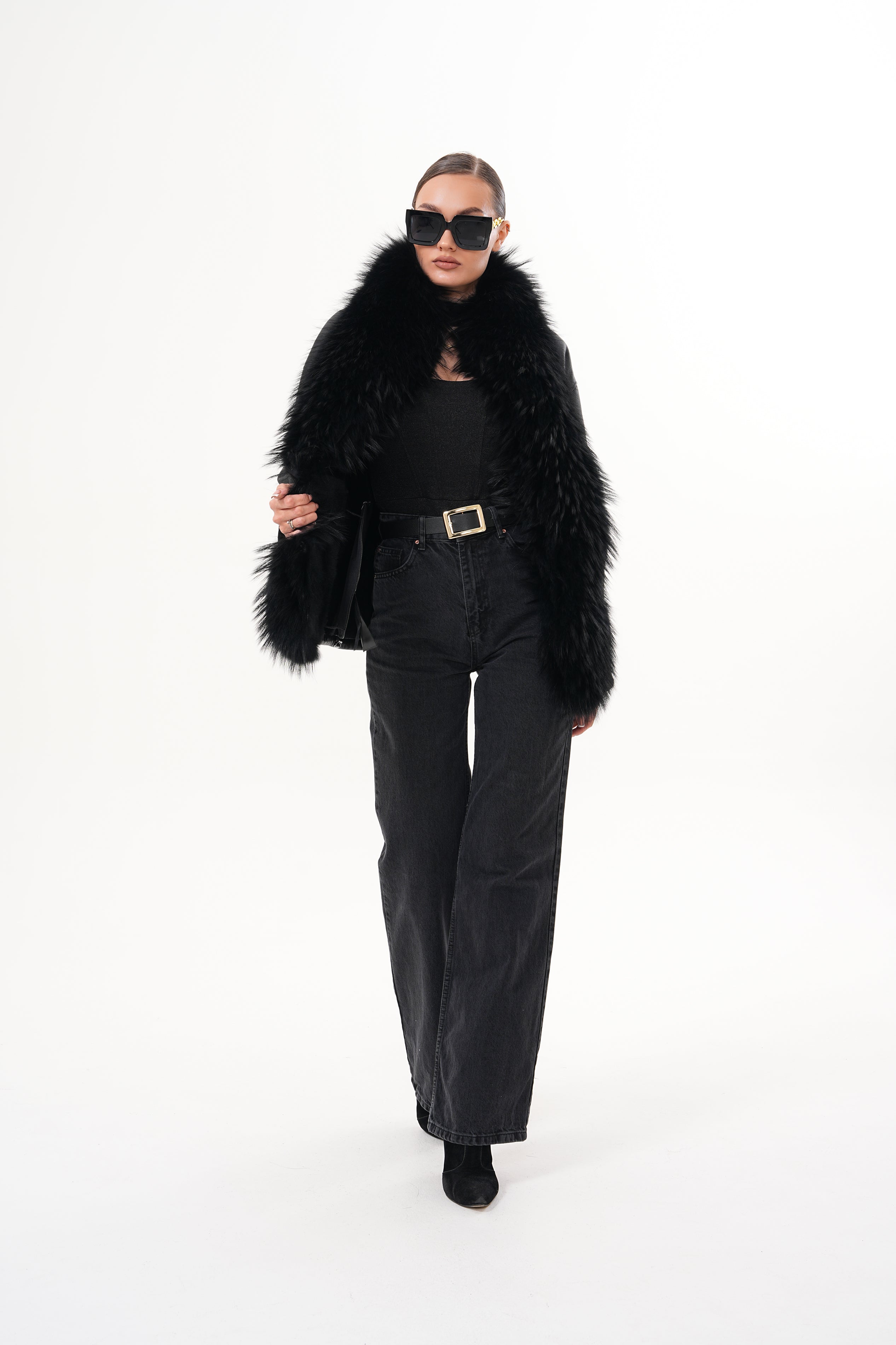 The Elise Black Shearling Leather Women Jacket