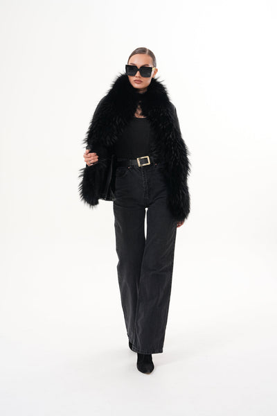 The Elise Black Shearling Leather Women Jacket