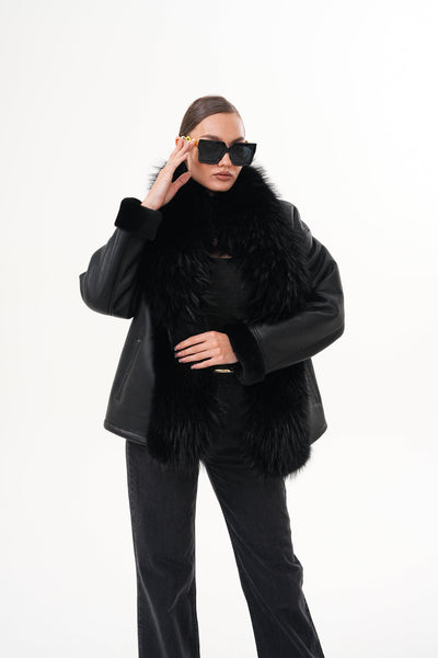 The Elise Black Shearling Leather Women Jacket