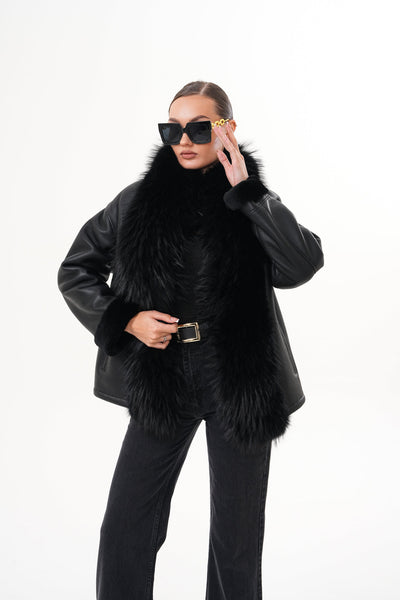The Elise Black Shearling Leather Women Jacket