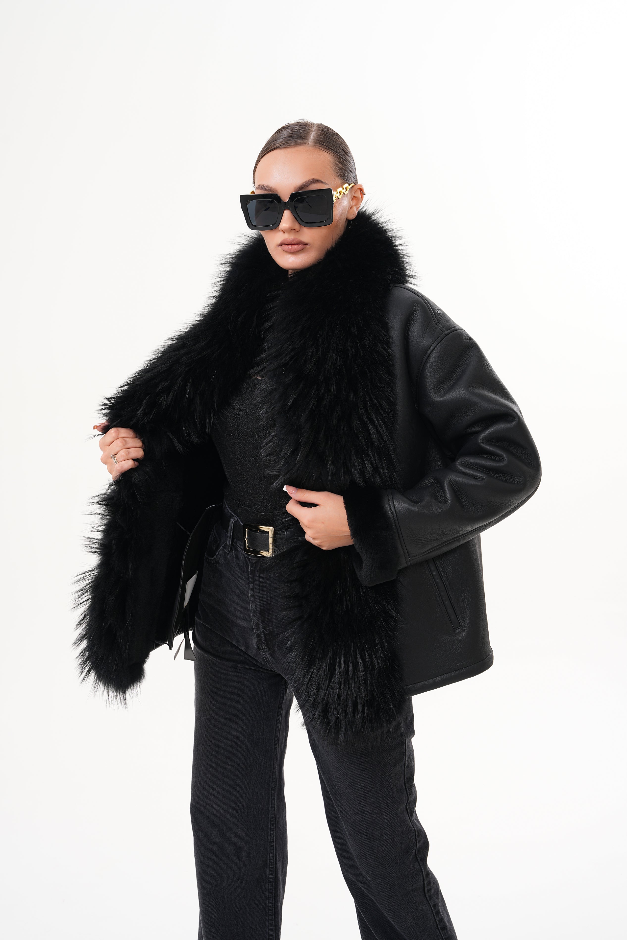 The Elise Black Shearling Leather Women Jacket