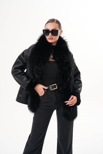 The Elise Black Shearling Leather Women Jacket