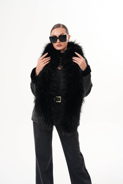 The Elise Black Shearling Leather Women Jacket