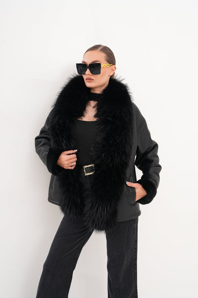 The Elise Black Shearling Leather Women Jacket