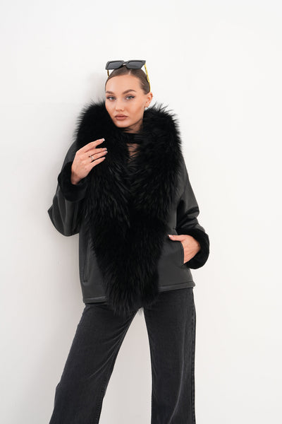 The Elise Black Shearling Leather Women Jacket