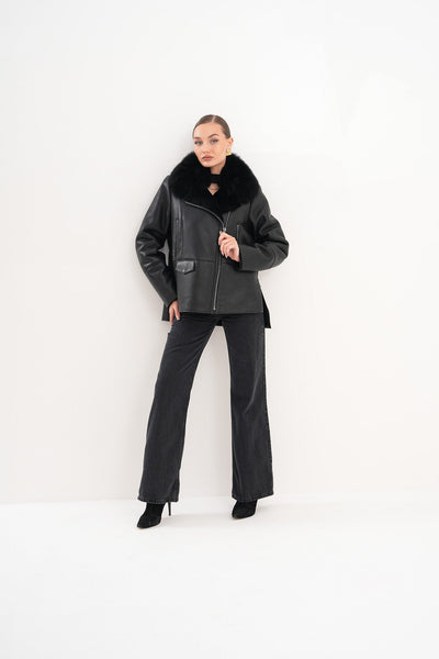 The Duchess Shearling Black Leather Women Jacket