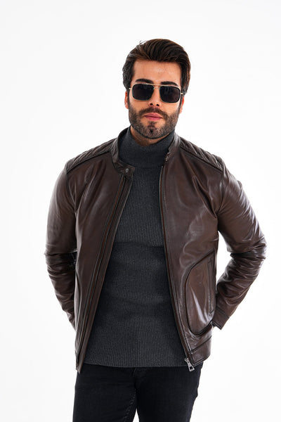 The Brescia Brown Leather Racer Men Jacket