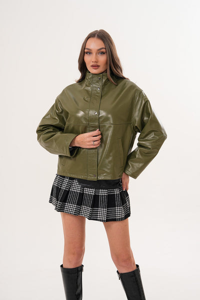 The Kireya Olive Green Genuine Leather Women Jacket