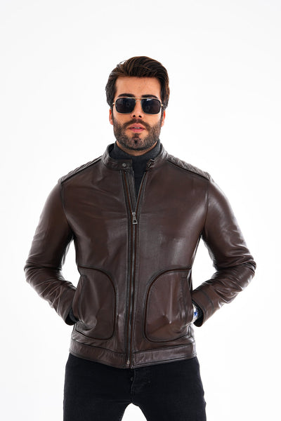 The Brescia Brown Leather Racer Men Jacket