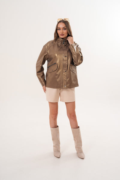 The Zayra Women Leather Jacket – Taupe Brown