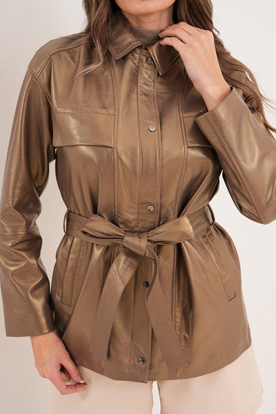 The Vesara Brown Genuine Leather Women Jacket