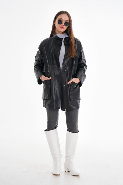 The Lioara Black Leather Women Jacket
