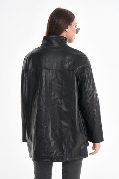 The Lioara Black Leather Women Jacket