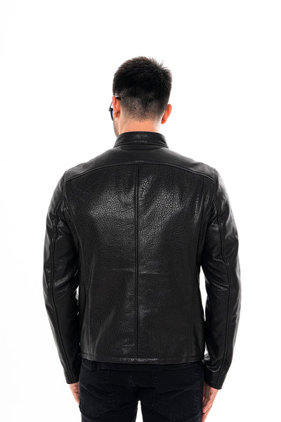 The Falcon Black Pebbled Leather Men Jacket