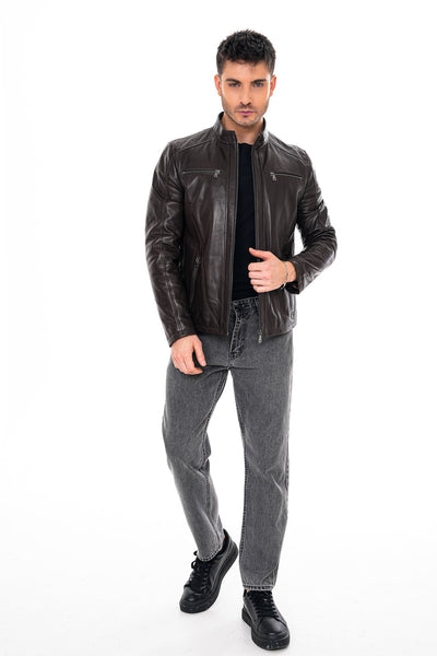 The Falcon Dark Brown Smooth Leather Men Jacket