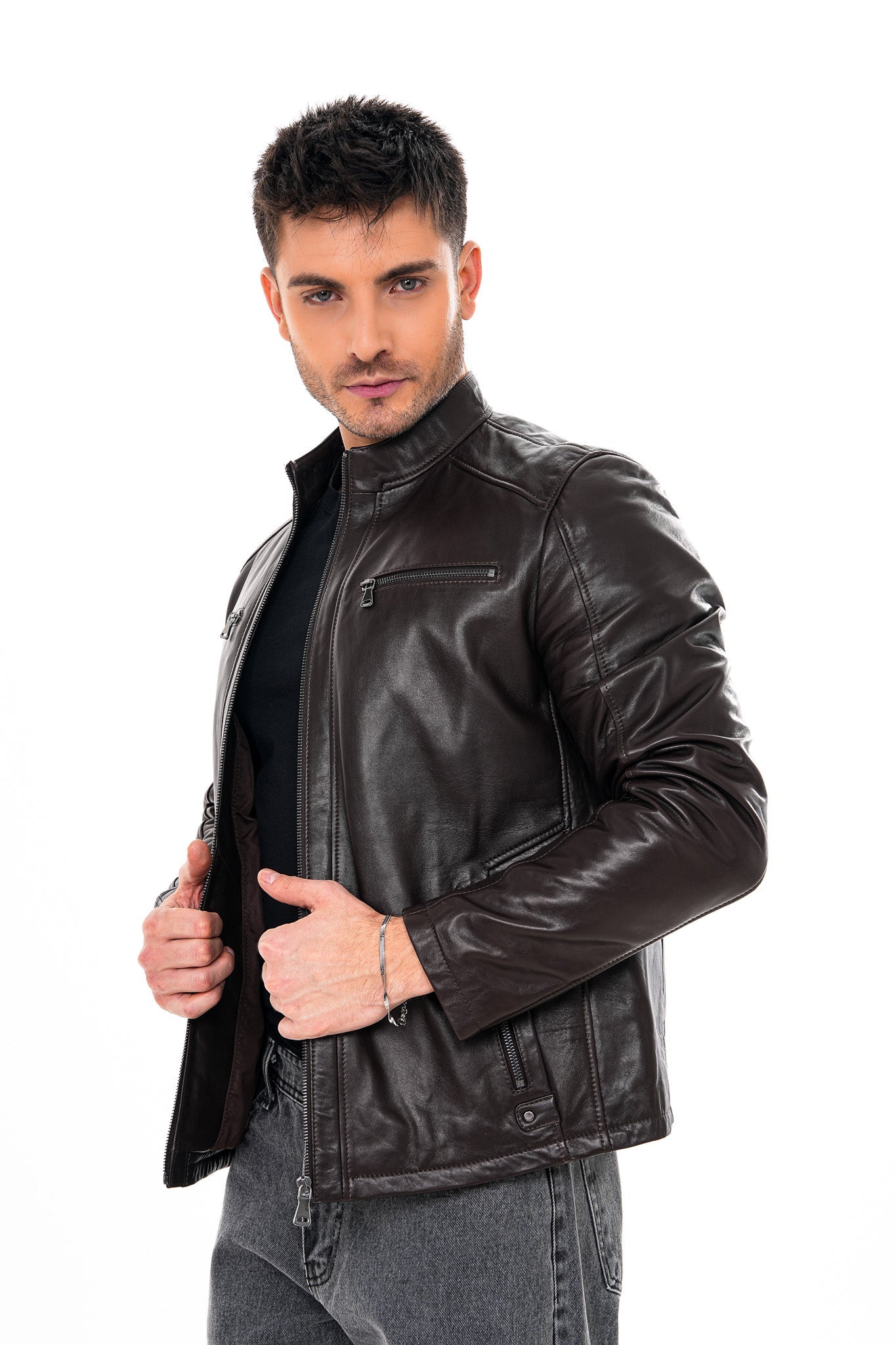 The Falcon Dark Brown Smooth Leather Men Jacket