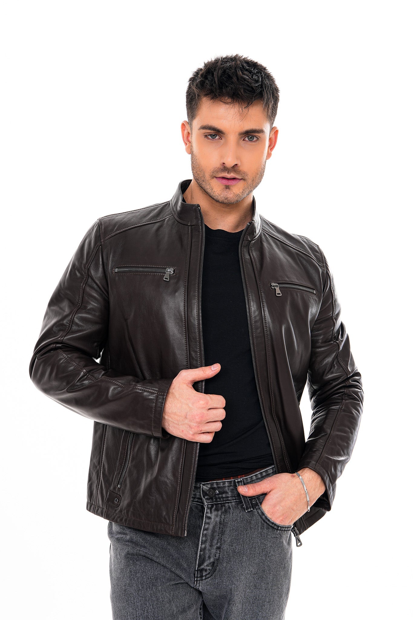 The Falcon Dark Brown Smooth Leather Men Jacket