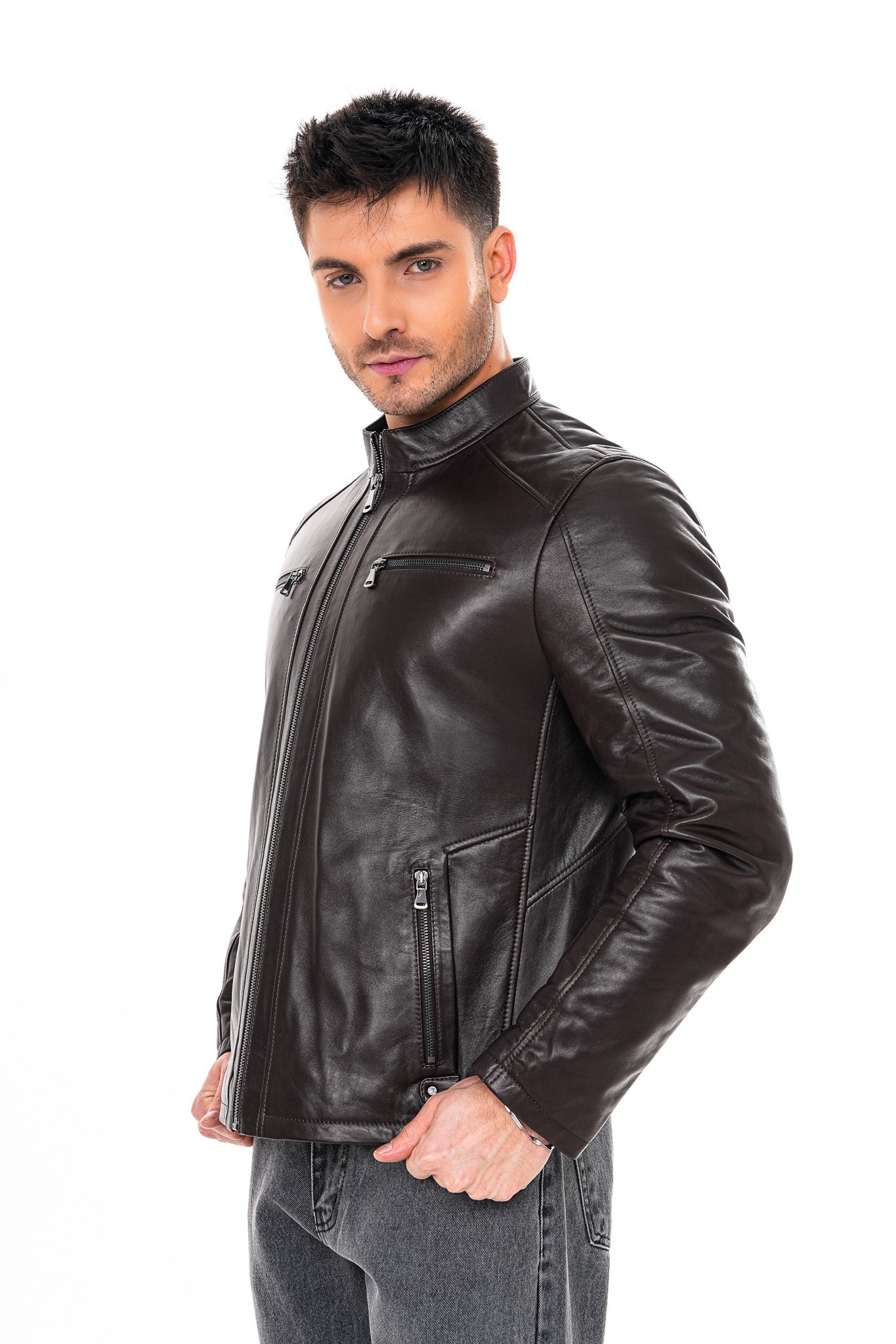 The Falcon Dark Brown Smooth Leather Men Jacket