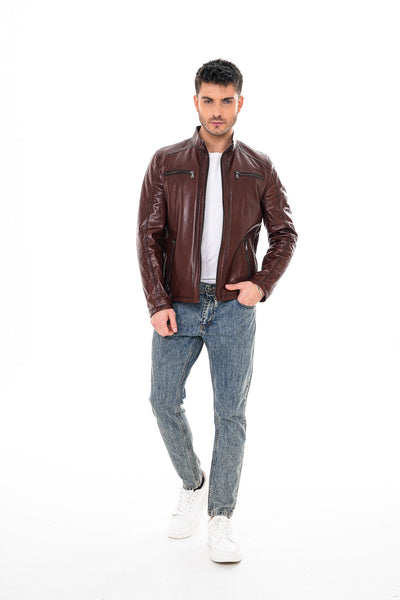 The Falcon Cognac Brown Smooth Leather Men Jacket