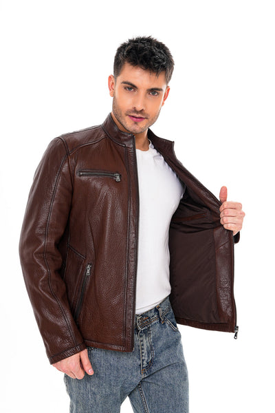 The Falcon Brown Pebbled Leather Men Jacket