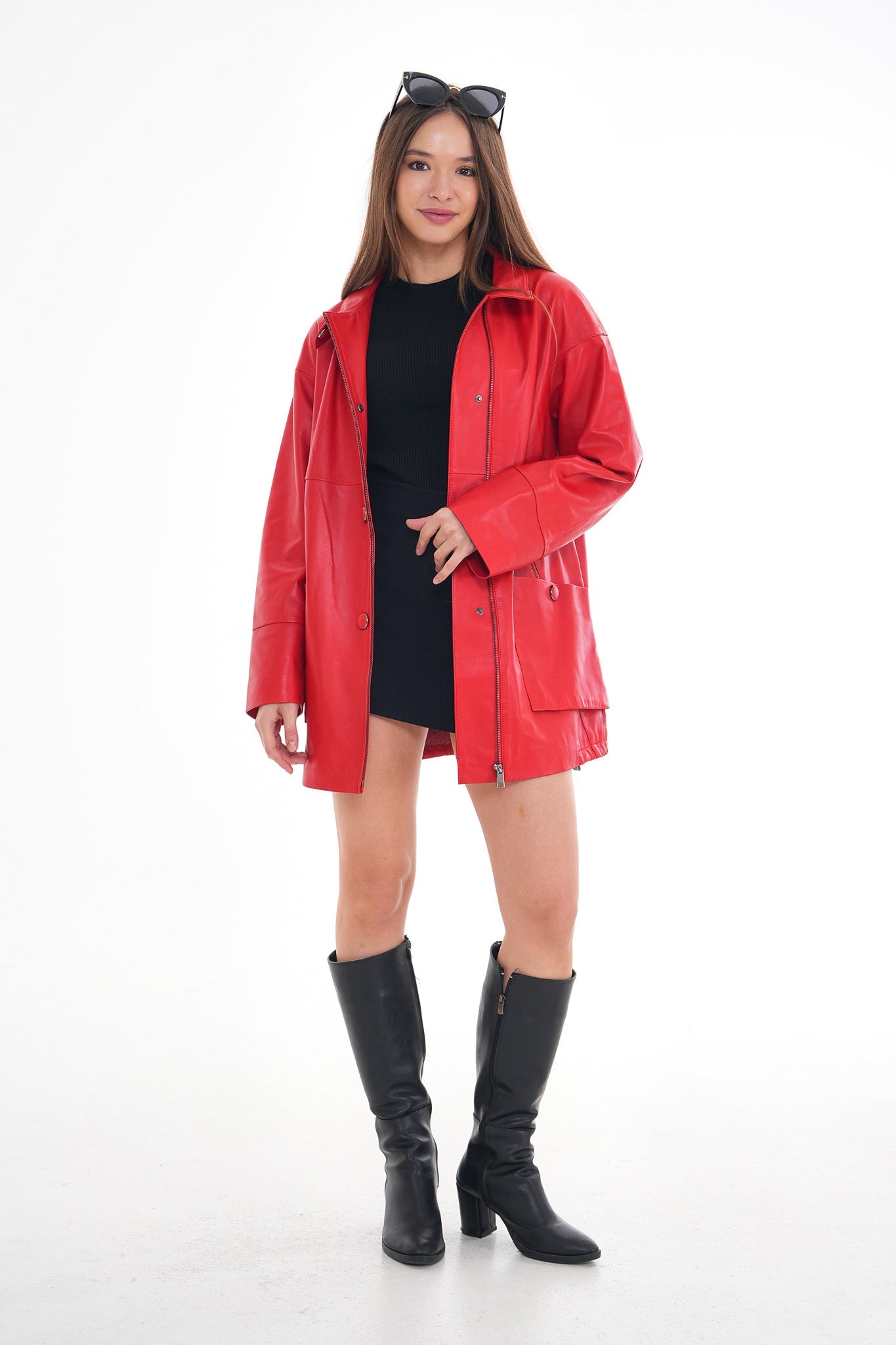 The Lioara Red Leather Women Jacket