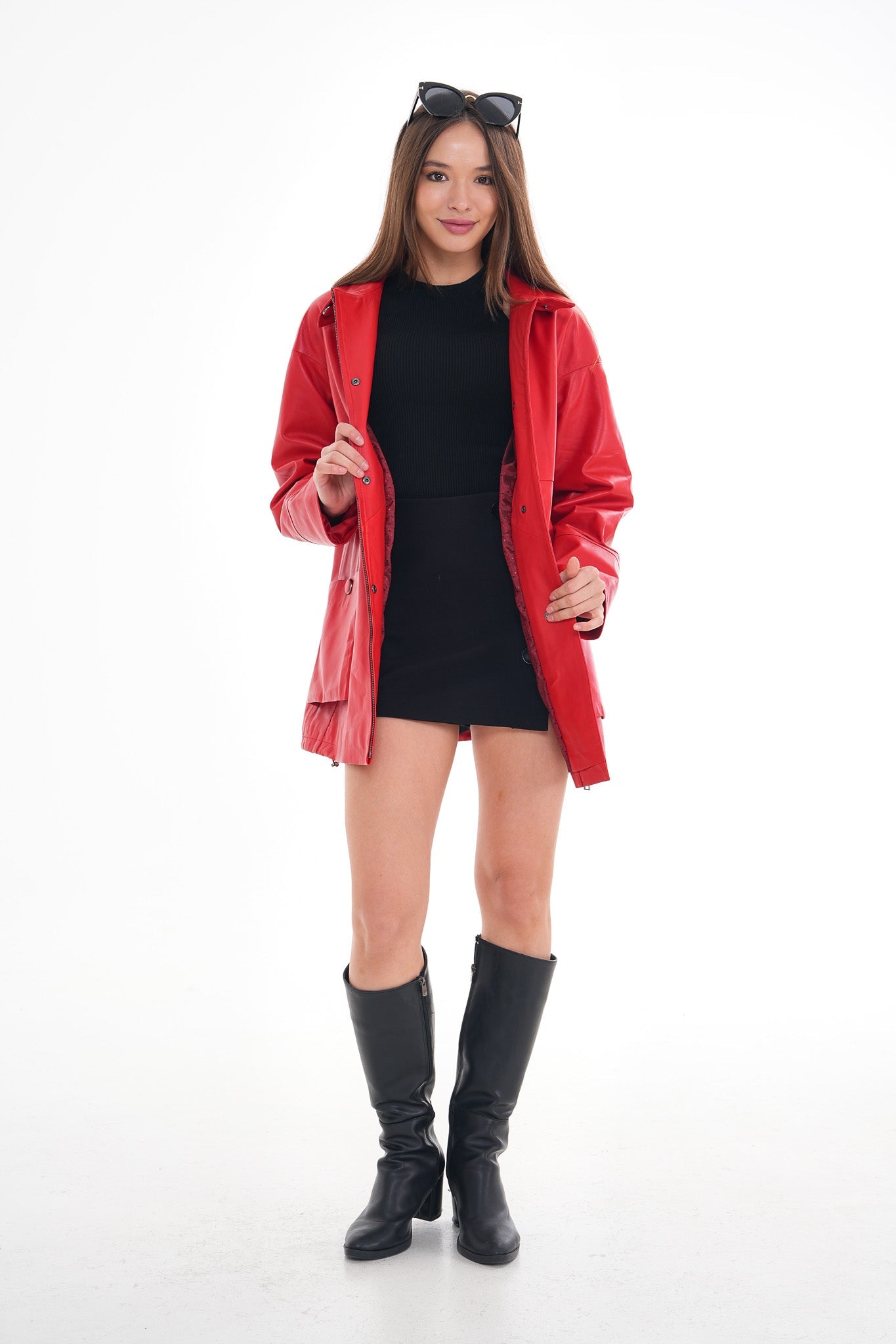 The Lioara Red Leather Women Jacket