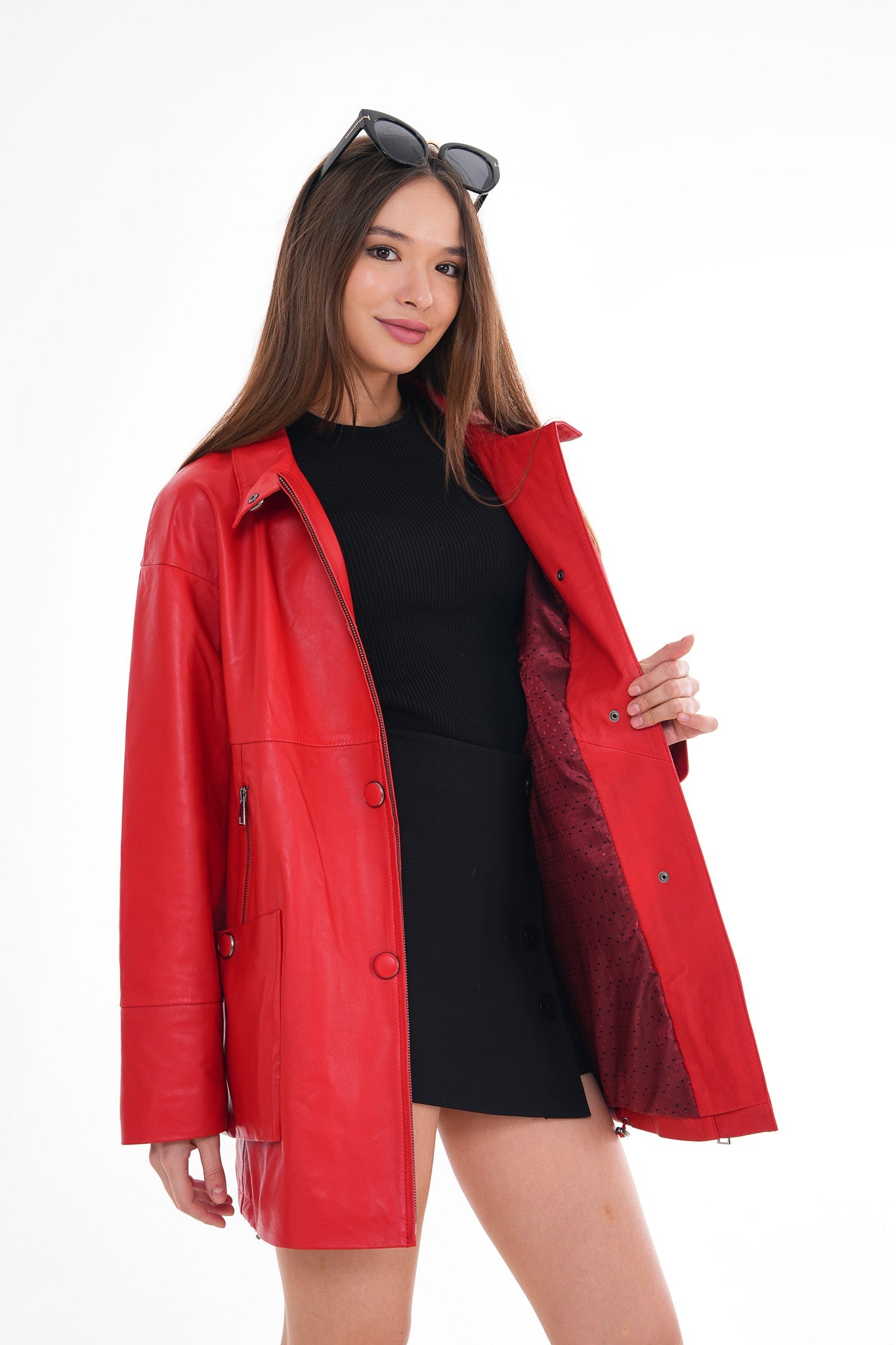 The Lioara Red Leather Women Jacket