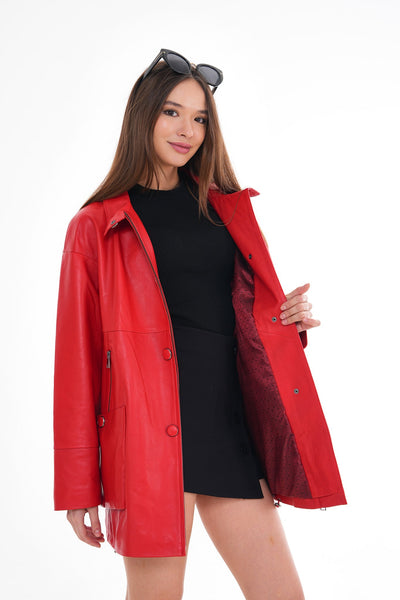 The Lioara Red Leather Women Jacket