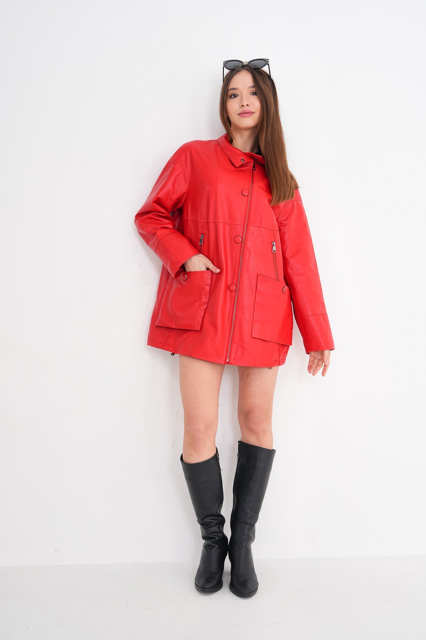 The Lioara Red Leather Women Jacket