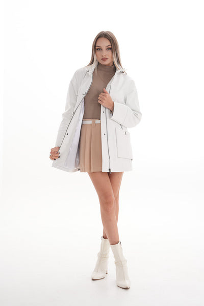 The Liora White Leather Women Jacket