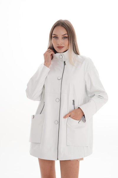 The Liora White Leather Women Jacket