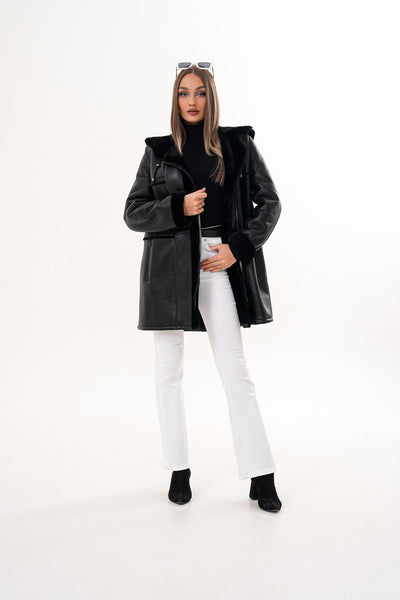 The Belluna Black Shearling Women Jacket