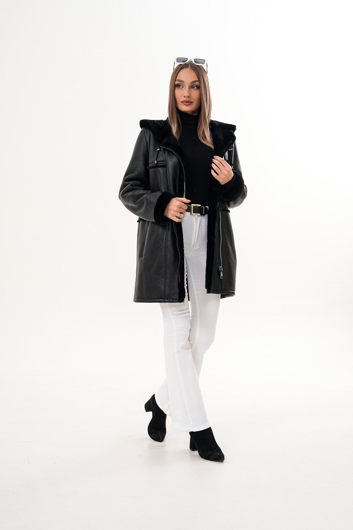 Vinci Leather The Belluna Black Shearling Women Jacket – product view 5