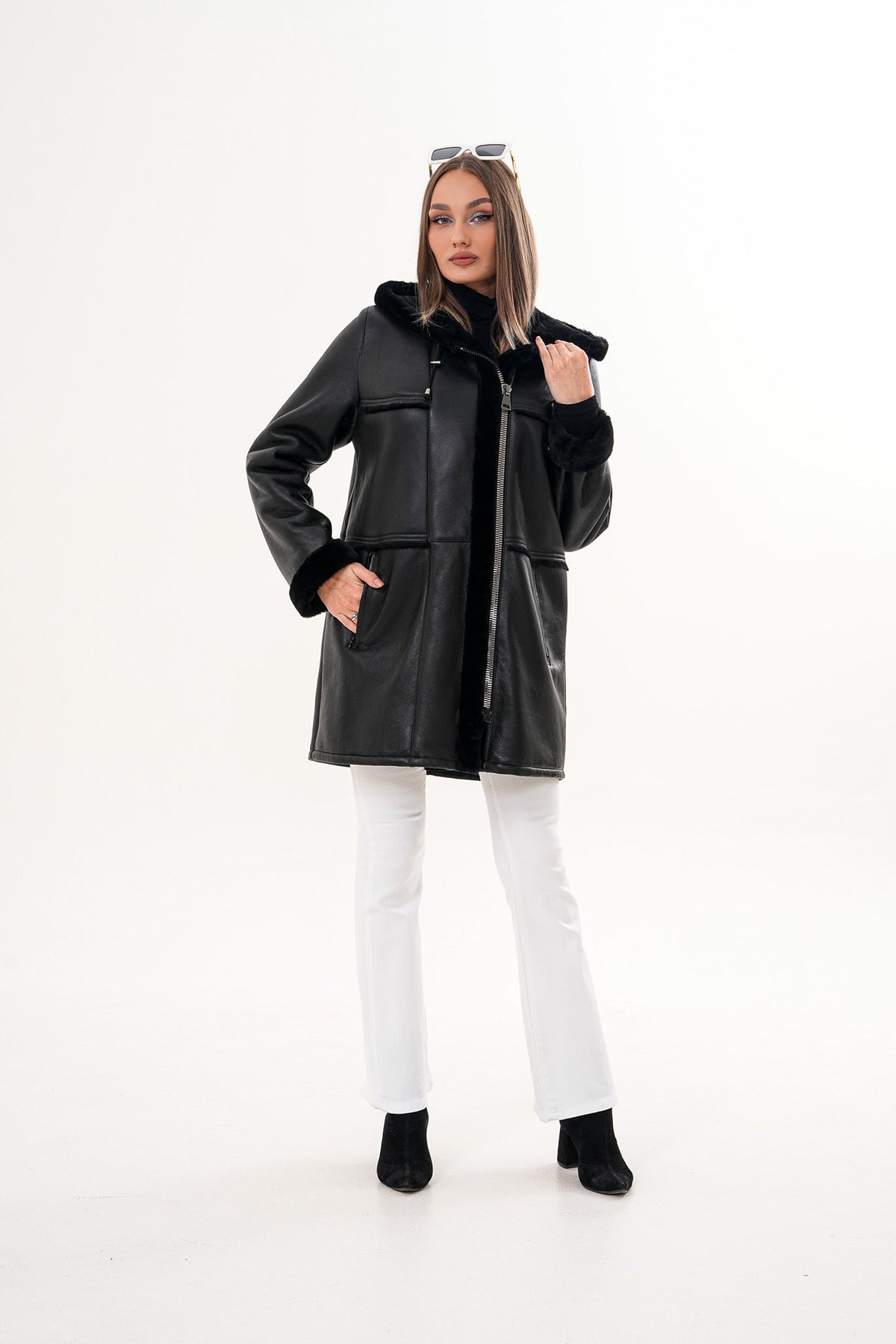 Vinci Leather The Belluna Black Shearling Women Jacket – product view 12